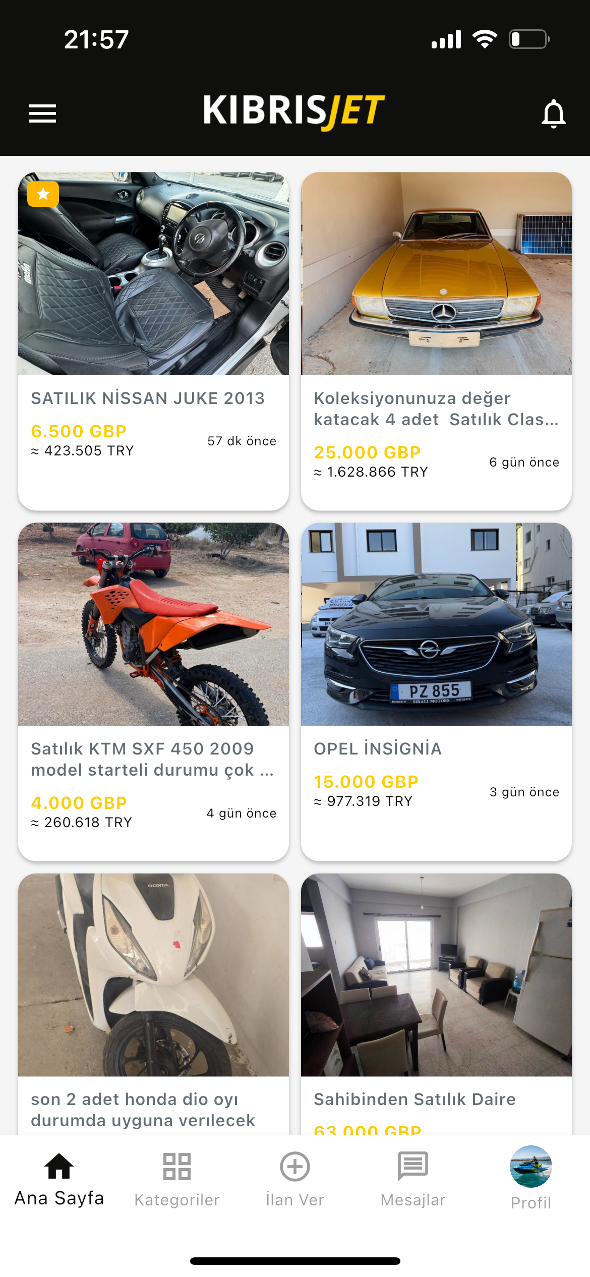 KıbrısJet uygulama ana sayfası
